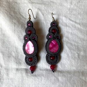 Red bead drop earrings